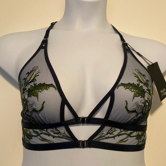 Thistle and Spire Embroidered Mesh Bralette - Denim and Green NWT - Picture 2 of 5